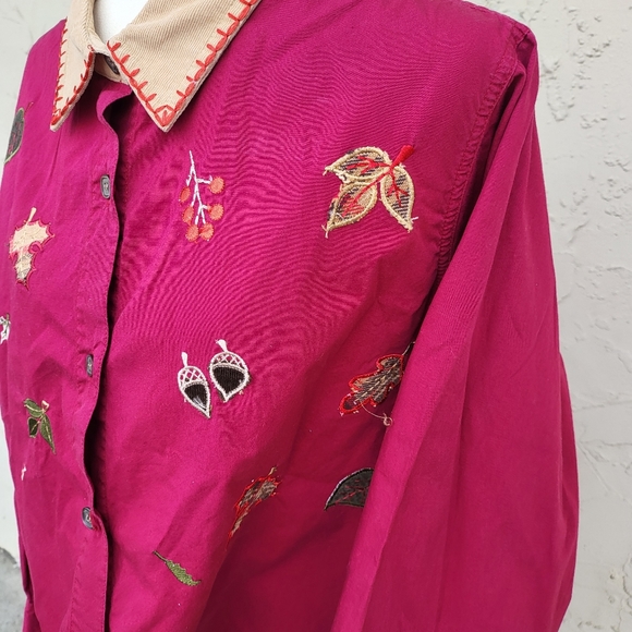 Vintage Fall Theme Embroidered Button Up - Picture 7 of 10